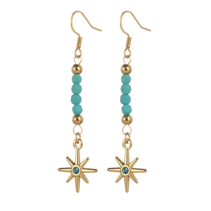 Longues boucles d'oreilles bohèmes dorées avec perles bleues et pendentif étoile