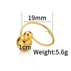 Bague en acier doré avec deux billes incluant dimensions détaillées et poids de 5.6g