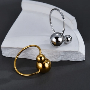 Ensemble de bagues boules minimalistes en acier inoxydable doré et argenté poli