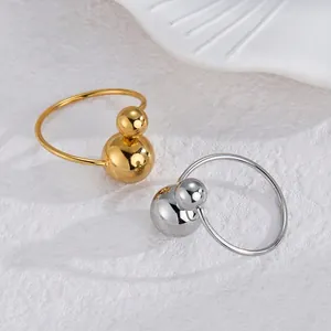 Bagues minimalistes en acier inoxydable avec doubles sphères polies dorées et argent