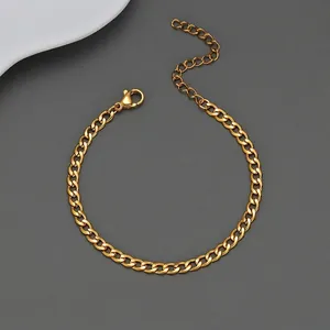 Bracelet chaîne gourmette minimaliste en acier inoxydable doré avec fermoir et extension