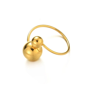 Bague minimaliste en acier inoxydable à double bille dorée avec une finition miroir polie