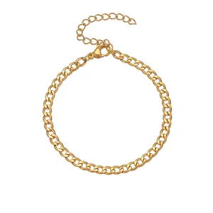Bracelet Chaîne Gourmette en Acier Inoxydable Minimaliste pour Hommes Femmes Bracelet à Maillons Géométriques Plaqué Or Bijoux de Mode Accessoire de Main