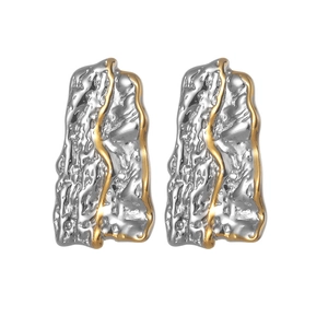 Irregular textured geometric square earrings in silver and gold minimalist stainless steel