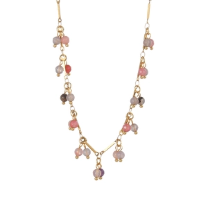 Minimalist stainless steel necklace featuring colorful beads and gold fringe tassels