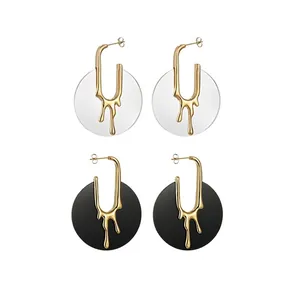 Boucles d'Oreilles Modernes en Métal Liquide Lave Alliage Plaqué Or Acrylique Géométriques Circulaires pour Femme Bijoux de Fête