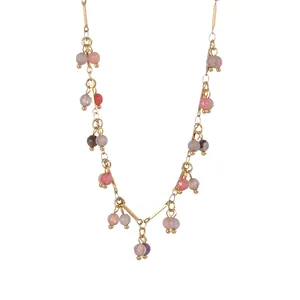 Bohemian Colored Beads Dangle Necklace Gold Plated Stainless Steel Tassel Clavicle Chain For Women Trendy Jewelry Gift