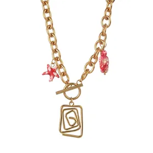 Collier Pendentif Étoile de Mer et Tortue en Acier Inoxydable Vintage Or Plaqué Géométrique Boucle OT Bijoux pour Femmes