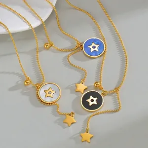 Colliers chics en acier doré avec pendentifs ronds colorés et breloques étoiles