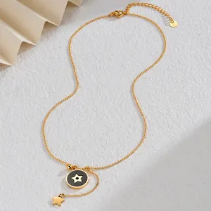 Collier doré en acier inoxydable avec pendentif étoile noir et breloque étoile pendante