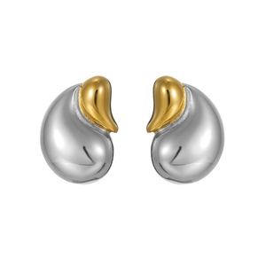 Minimalist teardrop earrings in two-tone gold and silver polished stainless steel
