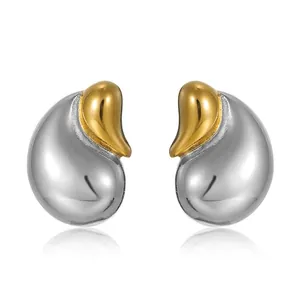 Minimalist Stainless Steel Water Drop Stud Earrings Gold Silver Dual Tone Mirror Polished Elegant Jewelry For Women Daily Dating