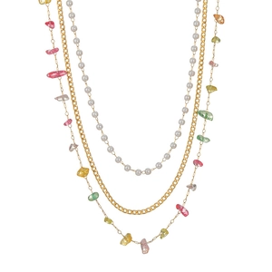 Collier double couche en acier inoxydable avec cœurs en gravier coloré et perles