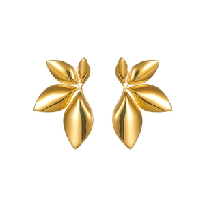 Boucles d'oreilles minimalistes en forme de feuilles dorées en acier inoxydable