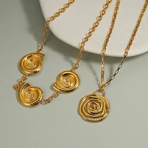 Collane vintage in acciaio inossidabile placcato oro 18k con ciondolo a spirale