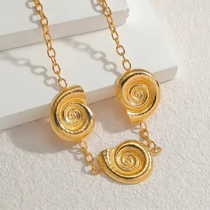 Collana retrò in acciaio inossidabile placcato oro 18 carati con ciondoli a spirale