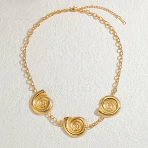 Collana vintage in acciaio inossidabile oro 18K con tre ciondoli a spirale tonda