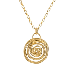 Collana a graffetta placcata oro 18k con ciondolo a spirale a forma di rosa traforata
