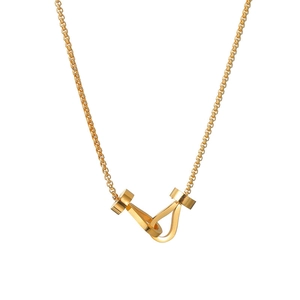 Minimalist double interlocking ring pendant necklace in polished gold stainless steel