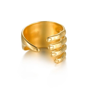 Creative 18k gold plated stainless steel open ring featuring a unique palm hug design