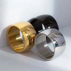 Bagues polies 12mm en acier inoxydable or, argent et noir pour hommes