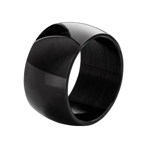 Bague bombée noire polie minimaliste de 12 mm en acier inoxydable avec effet miroir