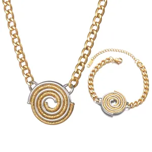 Stainless Steel Spiral Disc Pendant Necklace Bicolor Gold Silver Rhinestone Chain Necklace Personalized Commuting Fashion Jewelry For Women