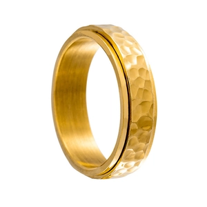 Bague unisexe 6mm en acier inoxydable doré avec texture martelée et design minimaliste