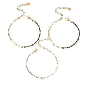 Elegante bracciale in acciaio al titanio e zirconi con catena a graffetta e pietre