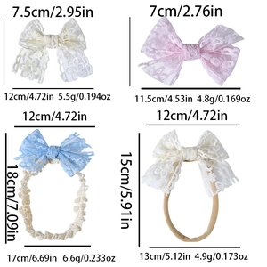 Bandeaux et pinces à cheveux en dentelle pour bébés avec détails de taille et poids
