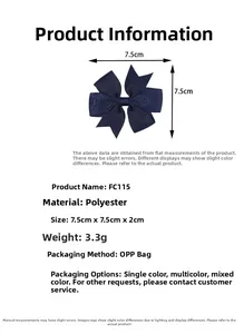 Detailed specifications of navy blue velvet ribbon butterfly hair clip sized 7.5cm