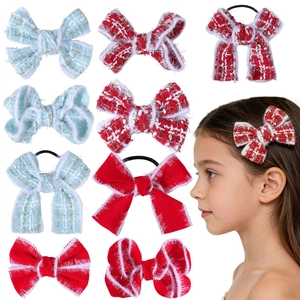 Barrettes Et Elastiques À Cheveux Nœud En Tweed Fait À La Main Pour Enfants Flocon De Neige De Noël Accessoires De Cheveux Pour Filles
