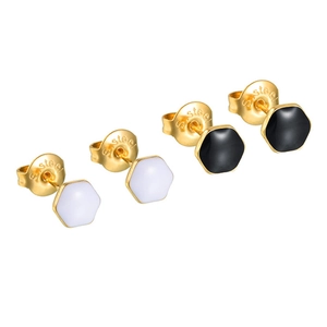 Geometric hexagon drip oil earring set in gold-plated stainless steel for women