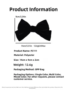 Detailed size specifications for the 14x9cm three-layer black velvet bow hair clip