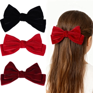 French Style 3 Layer Velvet Bow Hair Clip For Girls Women Elegant Flocking Hairpin Headwear Versatile Hair Accessories