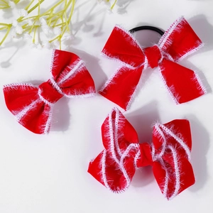 Lot de nœuds à cheveux en velours rouge avec bordure en fausse fourrure blanche