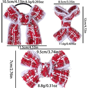 Tableau des tailles détaillé pour nœuds papillon en tweed rouge et blanc avec poids