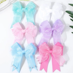 Set de 6 pinzas para el pelo con lazo doble de encaje y perlas en colores variados