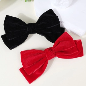 Three-layered velvet bow hair clips in red and black colors for women and girls