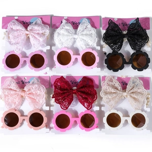 Lot de 6 bandeaux en dentelle pour bébé avec lunettes de soleil fleurs assorties