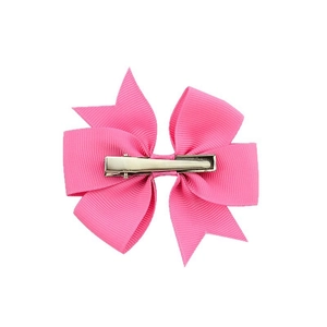Detailed back view of pink grosgrain ribbon bow hair clip with silver metal alligator clip