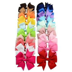 Set of 20 colorful grosgrain ribbon bow hair clips for girls in various vibrant colors