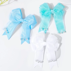Pack de 3 pinzas para el pelo con lazo de encaje y organza con perlas infantiles