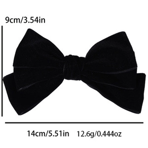 Size specifications of a large 3-layer black velvet bow hair clip for women and girls