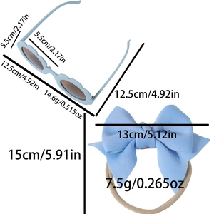 Dimensions détaillées des lunettes fleur bleue et de l'ensemble bandeau bébé en cm
