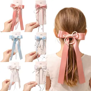 Französischer Stil Schleife Haarspange Mit Langer Quaste Künstliche Perle Satinband Balletcore Haarschmuck Für Damen