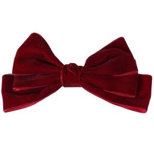 Detail showing the rich texture of high-quality dark red velvet on the 3-layer bow clip