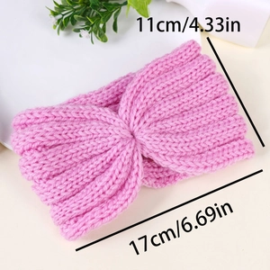 Pink knit baby headband dimensions 11x17cm shown with detailed braided texture