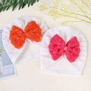 Set turbanti neonato in pizzo strutturato con fiocchi di rose in chiffon 3D