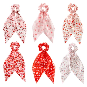 Lot de 6 chouchous en satin pour la Saint-Valentin avec cœurs et rubans longs